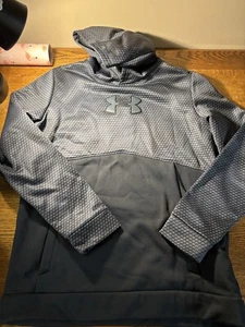 Under Armour Boys Hoodie Sweatshirt YXL Large Loose Cold Gear Black Gray Logo - Picture 1 of 13
