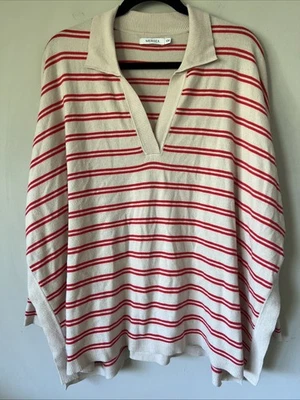 Mersea Mer Sea Anywhere Polo Sweater Women's OS Red Tan Striped - Image 1 of 4