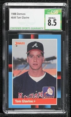 1988 年 Donruss Tom Glavine(最后一行开始)#644 CSG 8.5 新秀 RC 名人堂 — 第 1/3 张图片