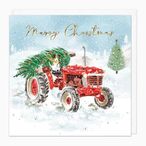 Whistlefish Merry Christmas Scene Card Tractor Tree Jack Russell Presents Snow - Picture 1 of 1