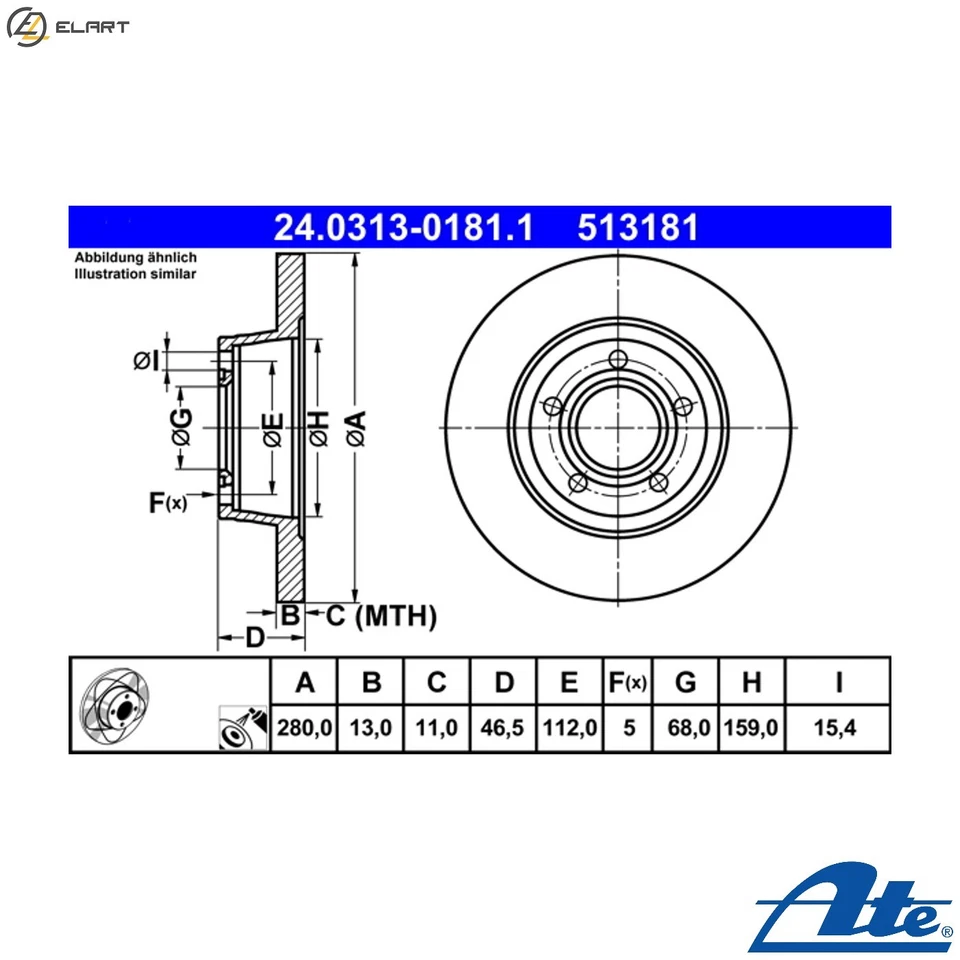2x BRAKE DISC 24.0313-0181.1 FOR AUDI A4/S4 AHU/AFF/AHH/1Z 1.9L ALZ/ADP 1.6L A4 - Image 1 of 4