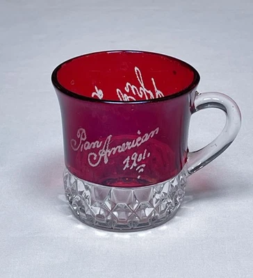 EAPG Greensburg CORONA Ruby Stained Mug - Souvenir 1901 Pan American Exposition - Image 1 of 4