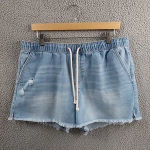 No Boundaries Shorts Damen Extra Large 15-17 blau Denim roher Saum Kordelzug NoBo - Bild 1 von 8