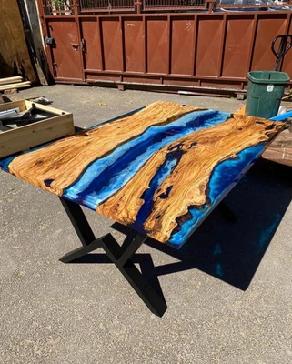 Luxury Ocean Epoxy River Table – Handmade Resin Dining Table, Live Edge Wood top - Image 1 of 4