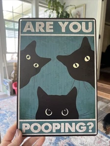 Heiple Framed Bathroom Wall Art Cat Are You Pooping Funny 12”x 8”medal Cute - Picture 1 of 6