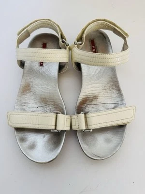 Vintage Prada Women’s Sandals White Leather Straps Adjustable Slingback Sz 38.5 - Image 1 of 4