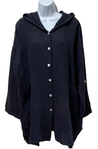 M Made In Italy Linen Tunic Womens Large Linen Hooded Bohemian Laganlook Pockets - Picture 1 of 11