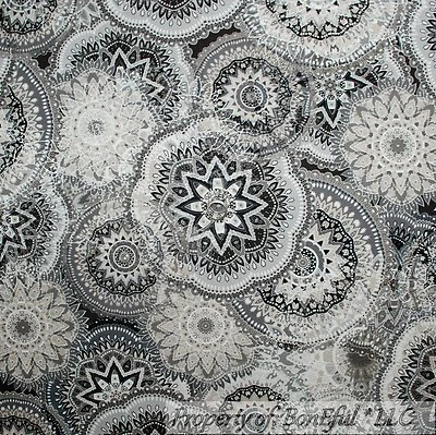 BonEful FABRIC FQ Cotton Quilt Gray Black B&W Lace Flower Damask Toile Xmas RARE - Image 1 of 4