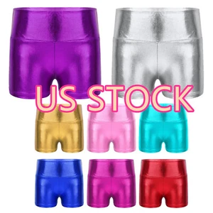 Kids Girls Bottoms Workout Boyshort Shiny Dance Shorts Elastics Waistband Gym - Picture 1 of 78