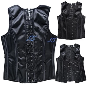Tight Corset Lace Up Black Waistcoat Tummy Control Slimm Waist Shaping Vest Bone - Picture 1 of 9