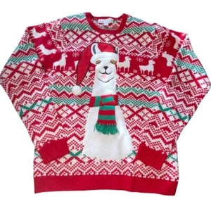 Jolly Sweaters llama ugly Christmas sweater red white green crew pullover Large - Picture 1 of 11