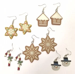 CHRISTMAS Earrings Gingerbread Candy Cane Snowman Kitsch Funky Novelty Gift - Picture 1 of 10