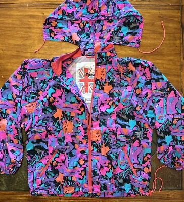Cortavientos con capucha cremallera completa REEBOK abstracta vintage años 90 GRANDE para mujer Foto 1 de 4