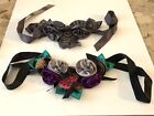 Two Vintage Womens Colorful Ribbon Fabric/Metal Tie Belts  42” Long