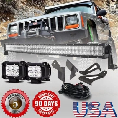 50" LED Work Light Bar + 2x 4" Pods +Mount Brackets For 84-01 Jeep Cherokee XJ Foto 1 de 4