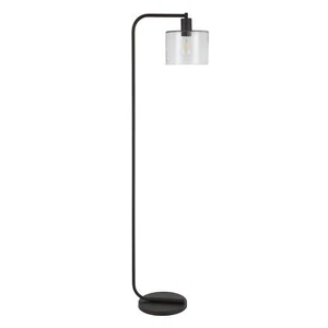 HomeRoots 57" Black Arched Floor Lamp with Clear Seeded Glass Drum Shade - Picture 1 of 4
