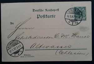 1897 Germany 5 Pfg Stamped Postcard cancelled Bremen to Altwasser - Bild 1 von 2