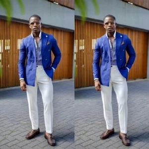 Royal Blue Men Suits Wide Peak Lapel Party Groom Formal Wear Men Tuxedos Blazers - Picture 1 of 16
