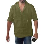 Solid Color Hooded Long Sleeve Shirt for Men Casual Style in Cotton Linen