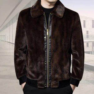 Lapel Fur Gold Mink Jacket Men's Winter Thicken Handsome Loose Large Size Coats - Picture 1 of 6