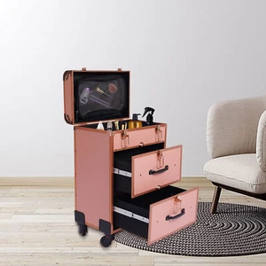 1*Alu Travel Rolling Makeup Train Case Cosmetic Trolley Makeup Storage Organizer - Picture 1 of 12
