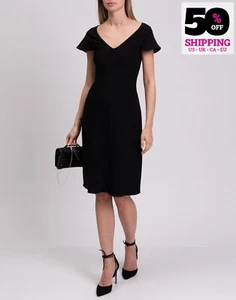 RRP€1257 ANTONIO BERARDI Sheath Dress IT44 US8 UK12 L Black V-Neck Made in Italy - Picture 1 of 11
