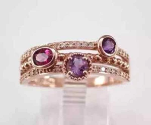 2Ct Round Cut Lab Created Amethyst Multi Row Wedding Ring 14K Rose Gold Plated - Picture 1 of 6