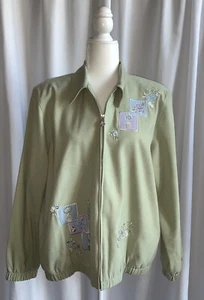 Alfred Dunner Zip Up Light Green Jacket Size 14 Quilted Looking Square Designs - Picture 1 of 3