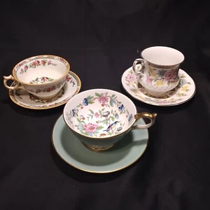 SET OF 3 VINTAGE TEA CUPS AYNSLEY, QUEENS CATHAY, CRESCENT - Picture 1 of 14