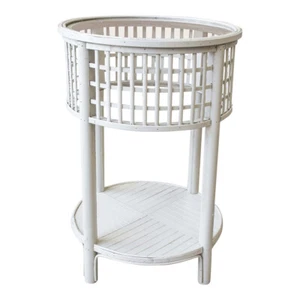 Bahama Rustic Bamboo Metal/Glass 64cm Round Side Table Home/Room Furniture Birch - Picture 1 of 4