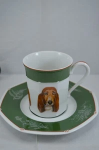 TAZA Y PLATILLO HERMES GREEN BASSET HOUND DOG - Imagen 1 de 7