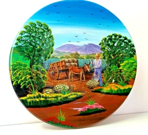 Plato de cerámica mexicana pintado a mano plato de arcilla tequila burro redondo grande 15 in - Imagen 1 de 5