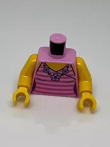 Lego  Torso Female Top with Dark Pink Stripes and Flower Necklace Pattern #65 - Picture 1 of 1