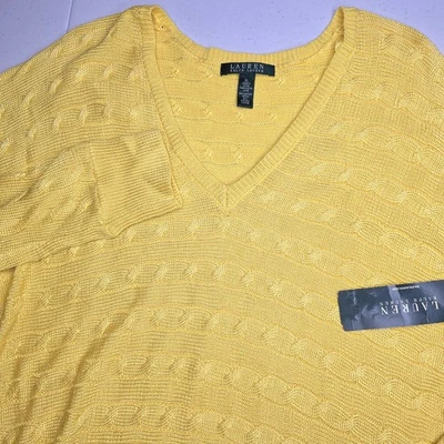 Suéter para mujer LAUREN RALPH LAUREN XL amarillo tejido con cable nuevo con etiquetas -1608 Foto 1 de 4