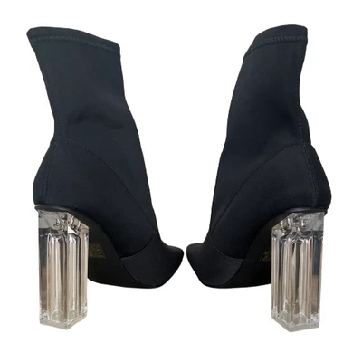 Boohoo Mujer Calcetín Botas Negras Talla UK 6 EU 39 Transparente Bloque Tacones Altos Puntera Cuadrada Foto 1 de 4