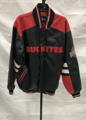 Ohio State Buckeyes Men's Black/Red Leather Jacket - Size L/G - Image 1 of 4