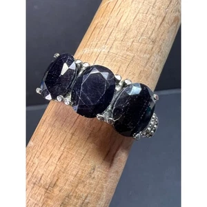 NEW midnight sapphire three stone ring in stainless steel size 7 - Picture 1 of 16