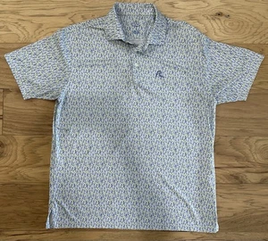 Rhoback Men’s Large Short Sleeve Polo Shirt Floral White Blue Green Golf - Picture 1 of 6