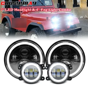 FOR Jeep Cj-5 55-83 7inch Round LED Headlights + 4inch LED Fog light Combo - Picture 1 of 19