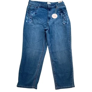 Camila Coelho Straight Ankle Blue Jeans Embroidered Pockets Women’s Size 16 NWT - Picture 1 of 12
