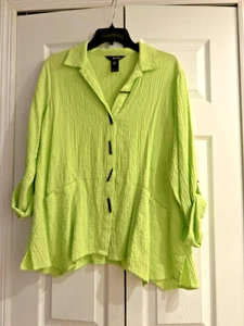 Ali Miles Chartreus Asymmetric Jacket Top~Trendy Black Buttons~44" bust~PXL - Picture 1 of 6