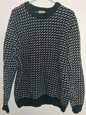 LL BEAN Sweater Mens L Norwegian Wool Birdseye Pullover Blue  - Image 1 of 4