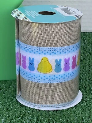 PEEPS Easter Ribbon Chick Bunnies 12 Feet x 4” Colorful Spring Easter Bow Wreath - Image 1 of 3