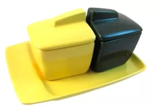 Mid Century MOD gelb-grün Franziskaner El Patio Marmelade Gelee Gewürz Set + Tablett - Bild 1 von 1