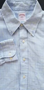 BROOKS BROTHERS 346 Men Classic Linen Cotton Long Sleeve Polo Dress Shirt - M - Picture 1 of 3