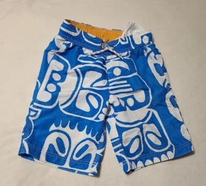 Lands End boys swim trunks Size S 8 Blue White TIKI Hawaiian Aloha Board Shorts - Picture 1 of 10