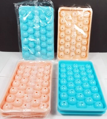 (4) Bandejas para cubitos de hielo nuevas - 2 azules / 2 rosas - 33 bolas de hielo redondas pequeñas por bandeja Foto 1 de 4