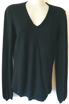 Kirkland Signature Women Sweater Merino Knit Black V-neck Size M Made In Italy - Image 1 of 4