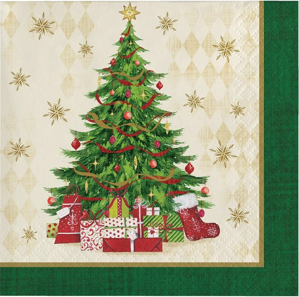Tasteful Tree Traditional Classic Christmas Holiday Party Paper Beverage Napkins - Image 1 of 1