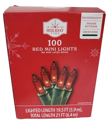 Lot 2 Holiday Time 100 Red String Lights Green Wire Christmas Incandescent New - Image 1 of 4